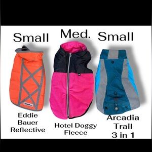 Lot of 3 Dog Jackets Eddie Bauer Reflective Hotel Doggy Fleece Arcadia Trail 3n1